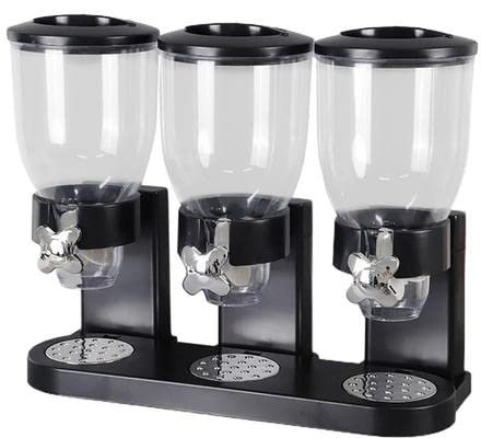 Cawevon Distributore di cereali triplo | Distributore di cereali per dispenser di alimenti secchi a tre contenitori | Contenitore per ripiani da cucina per snack di muesli a grana di noci di caramella