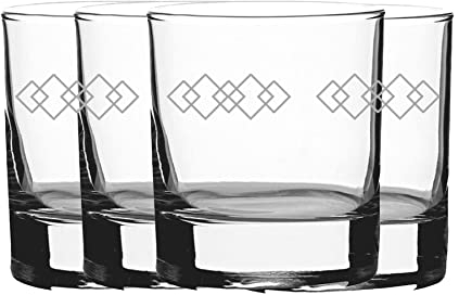 Vaso de whisky con patrón cuadrado grabado, juego de cuatro vasos de 11 onzas/340 ml, grabado con láser en el Reino Unido, regalo para él, papá, abuelo, tío, día del padre, cumpleaños