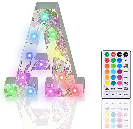Light Up Letters, Glitter LED Letter Lights 18 Color Changing Diamond Alphabet Sign Night Light with Remote Control for Girls Gifts Birthday Bar Wedding Party Christmas Valentine Wall Table Decor - A