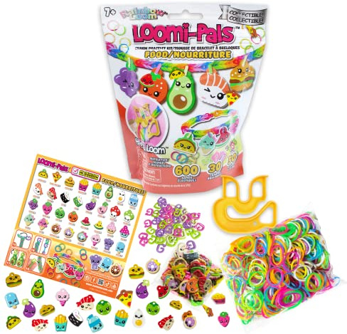 Bandai Rainbow Loom Loomi-Pals Sammlerstücke, Schmuckhersteller für Lebensmittel, Bastelarbeiten, Loom-Bänder, Armbandhersteller-Set für Jungen und Mädchen, Zubehör mit Loom-Band-Anhängern