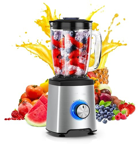 Blender Smoothie Professionnel 1.75 L Bol Verre 5 Vitesses et Fonction 'P' Mixeur Multifonction avec 6 Lames en Acier pour Bébé