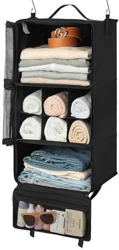 GRANNY SAYS Organizador de Viaje Colgante de 3 estantes, estantes Colgantes portátiles de Viaje, Cubos de Embalaje Colgantes para Almacenamiento, Organizador de Ropa Colgante de compresión, Negro