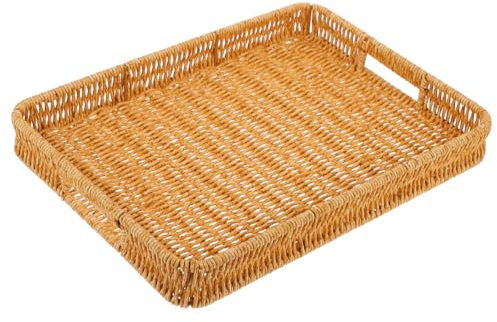 HOLIDYOYO Vassoio Cestino Intrecciato Mano in Rattan Maniglia Vassoio Decorativo Organizer Per Servire Pane e Frutta Cestino Rustico Per Casa