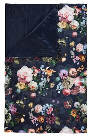 ESSENZA, Plaid modèle Fleur 130x160 cm, 100% Polyester Velours, motif à fleurs, 300 gr/m², Tissu de haute qualité, Douceur et chaleur, Lavage à 40°C, Livré avec son petit sac de rangement