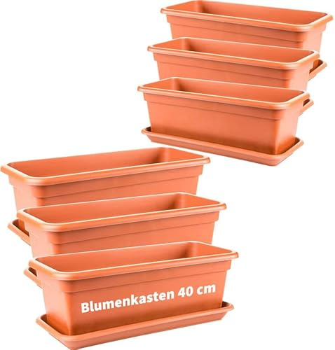 2friends Blumenkasten 40cm mit Untersetzer â€“ 6er-Set, Robuste Balkonkästen, Terracotta-Finish, Qualitätskunststoff, Made in EU
