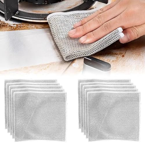 KISUOMAOYI 10PCS Multipurpose Wire Dishwashing Rags for Wet and Dry, Easy To Clean, Non-Scratch Wire Dish Cloth for Kitchen, Resuable Kitchen Microfibre Cleaning Cloth, 2-Sided Wire Dishwashing Rags