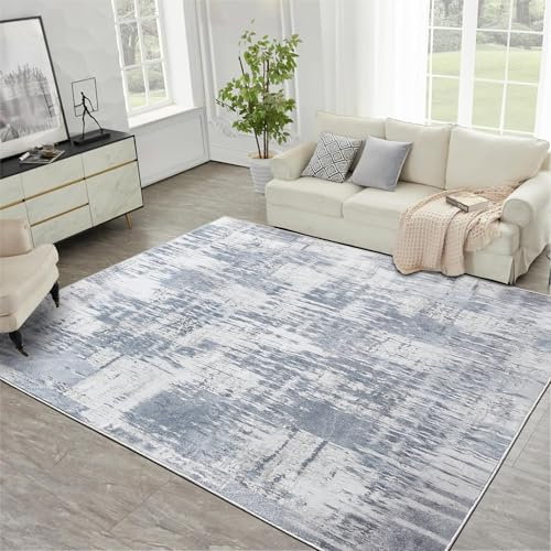 Tinyboy-hbq Washable Rugs Living Room Modern Area Rugs Non Slip Abstract Rug Soft Short Pile Rugs for Bedroom Large Living Room Rug Carpet (Abstract Grey/Light Blue/Multi, 160 x 200 cm)