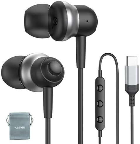 USB C Headphones for Samsung S24 Ultra S23 S22 Fe A55 A54 USB C Earphones Wired Magnetic in ear Type C with Microphones Volume Control for iPhone 16 15 Pro Max Plus ipad Pro Pixel 8/7/6 Laptop