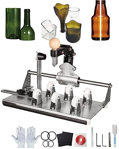 Buntglas-Set, multifunktionaler Glasflaschenschneider mit komplettem Zubehör, verbessertes DIY-Glasschneidewerkzeug-Set für alle Formen und Verschiedene Winkel, Bier, Whisky, Wein
