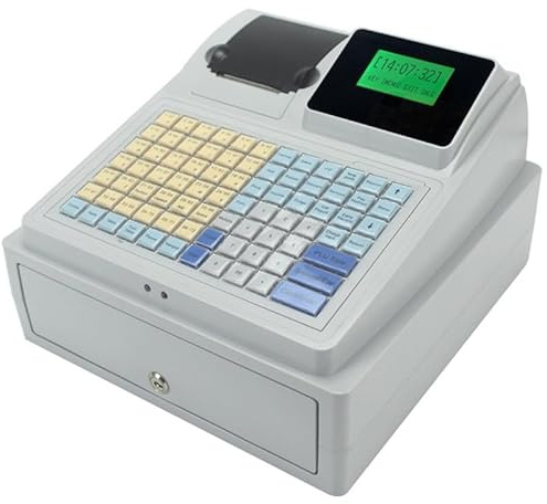 Registrierkasse, Kassenkasse für Kleinunternehmen, Restaurants, Einzelhändler, mit LED-Kundenanzeige und Schublade, 81 Tasten erhöhte Tastatur, kommerzielle elektronische Registrie