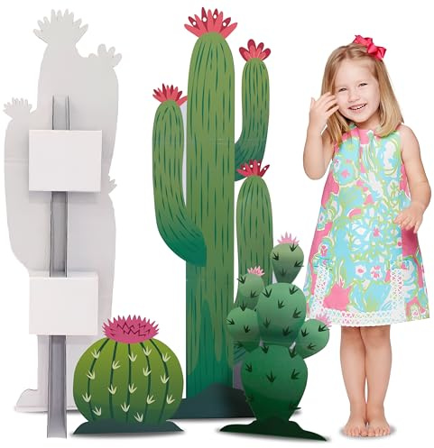 KARAQY 4ft Cactus Cardboard Cutouts, Jointed Cactus Cardboard Cutouts Standup, 3 Pcs Freestanding Cacti Party Decorations for Wild Western Party Mexican Fiesta Cinco De Mayo Photo Prop
