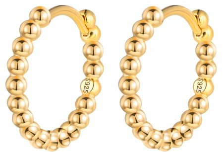MOOFUN Klein Kugel Perlen Ohrringe Silber 925 Creolen: 12mm Damen Mädchen Ohrringe - Hypoallergen Knorpel Piercing Huggie Ohrring für Mama Freundin Schwester Frau Tochter - Mode Ohrschmuck für Partei
