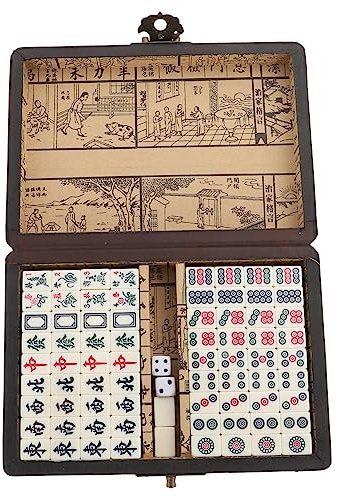 HEMOTON Tragbares Mahjong Satz Mit Kasten Chinesisches Mahjong Spiel Klein Leicht Für Reisen Und Zuhause