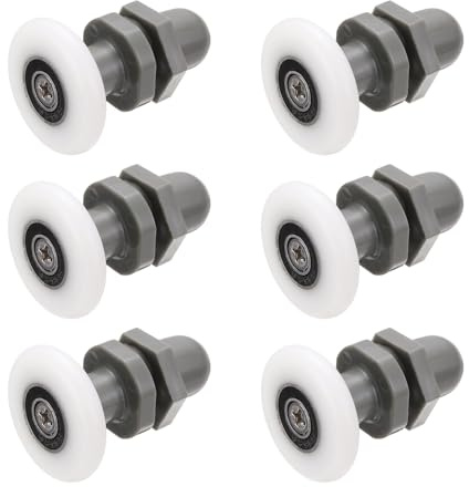 Sourcing Map Lot de 6 roulettes de porte de douche, 29 mm de diamètre, gris, style moderne, roulettes de porte en verre de salle de bain, poulies de porte coulissante