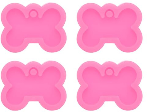 sourcing map 4 moldes de resina de hueso pequeño, kit de moldes de silicona epoxi con agujero para colgantes, llaveros, adornos, joyas, manualidades, manualidades, manualidades, color rosa