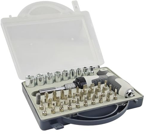 41 Pieces Embout Visseuse Kit, Kit Tournevis avec Cliquet Réversible, Embouts de Vissage en Acier Allié, Tournevis Multi Embout, pour Serrage et Réparation (gris)