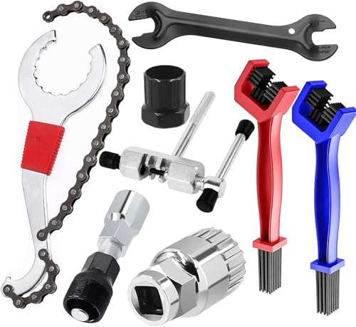 Laufunjoy Fahrradkettenwerkzeugset, Fahrradreparaturset, Halterungsentferner, Schwungradentferner, Kurbelabzieher, Schraubenschlüssel, MTB, Rennräder, Wartungswerkzeuge für Mountainbikes, Rennräder