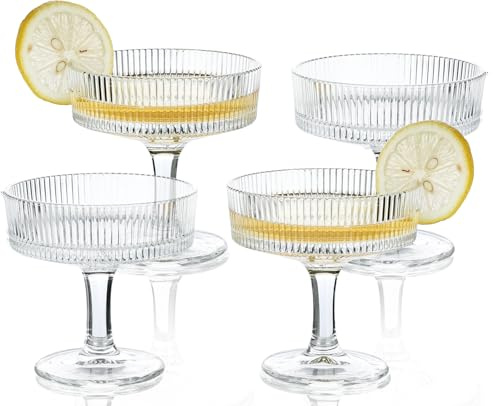Srgeilzati Gerippte Coupé-Gläser 4 Stück | Martini-Gläser | Vintage-Cocktailgläser 20 cl