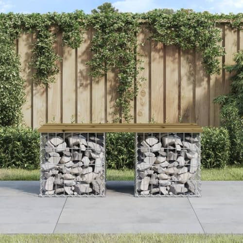 NQJIBUE Artikelgartenbank Gabionen-Design, 103 x 44 x 42 cm, imprägniertes Kiefernholz, Outdoor-Sitzgelegenheit, Outdoor-Bänke