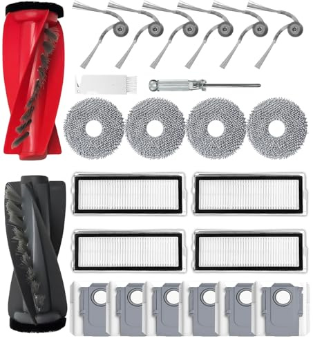 APZOVO Accesorios Recambios para Roborock Qrevo S5V /Qrevo Curv/Qrevo Curv S5X / Qrevo Edge/Qrevo Edge S5A, 1 Cepillo Principal, 4 Filtro HEPA, 4 Paño, 6 Bolsa de Polvo, 6 Cepillo Laterale