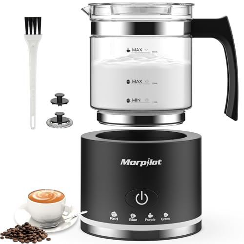 Morpilot Montalatte Elettrico, Montalatte Elettrico in Vetro, 4 in 1 Funzione, Grande Capacità 500 ml, Design Diviso, Adatto per Caffè, Latte Caldo, Cappuccino, Macchiato - Nero
