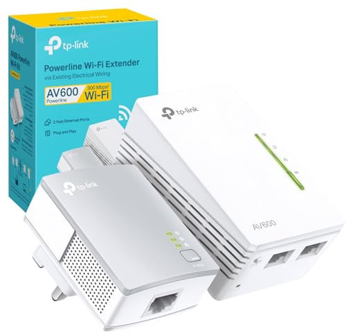TP-Link TL-WPA4221 KIT AV600 Powerline Adapter WiFi Extender Kit, WiFi N300, Ethernet Ports, UK Plug, Plug & Play (Renewed)