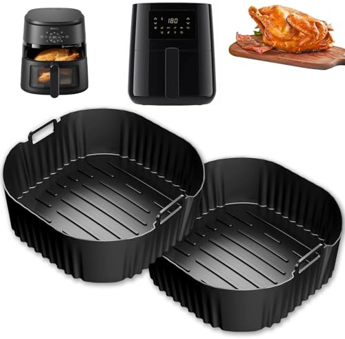 YUNYU Paquete de 2 forros de silicona para freidora de aire, accesorios reutilizables para freidora de aire para modelos de 4 L, almohadillas antiadherentes a prueba de grasa, compatibles con Philips