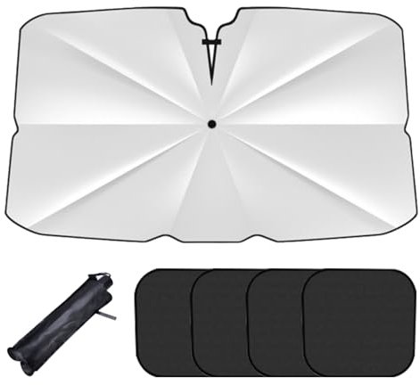 Car Front Window Sunshade with 4 Pcs Side Window Sunshades, Car Windshield Sunshade Umbrella, Foldable Vehicle Windscreen Sun Shade Vehicle Windscreen CoverIceten Blocks UV Ray 140x80 cm