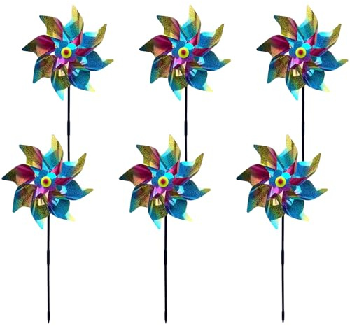 6 Pcs Reflective Bird Repellent Windmill, Reflective Birds Deterrent Repellent Windmills Scare Birds, to Keep Birds Away from Patio, Window, Garden, Orchard (MultiColored)