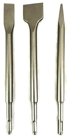 Set di 3 scalpelli SDS Plus, 1 largo (40 mm), 1 piatto (20 mm), 1 punta lunga 250 mm