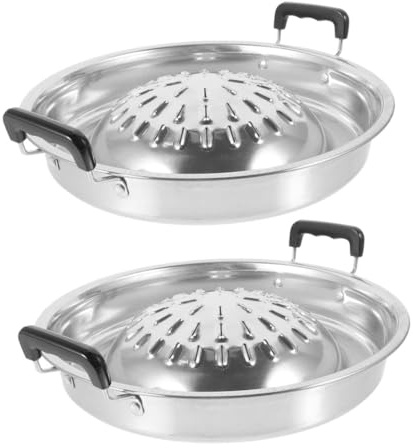 GALPADA 2 Pièces Poêle à Griller Ronde pour Barbecue Coréen pour Cuisine Maison et Camping Chauffage Rapide et Nettoyage Facile Plaque de Cuisson Antiadhésive pour Grillades Savoureuses