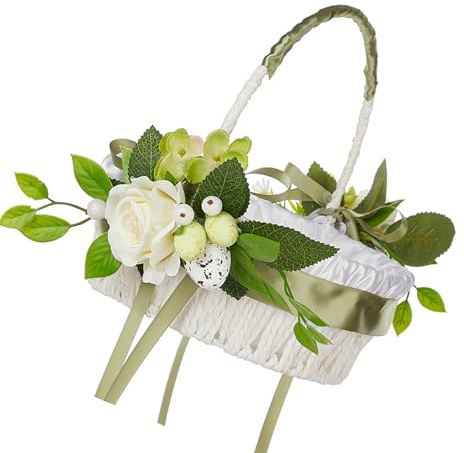 ZEPFJHE Cestino multiuso per picnic con uova di Pasqua con fiori artificiali e uova, per festival musicali, picnic e feste