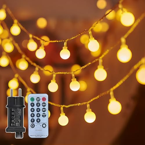 taiyongkang Guirnalda Luces 15m 100 LED en Bolas Blancas, 8 Modos con Enchufe, Luces Decorativas para Interior y Navidad, Guirnalda Luces Exterior Impermeable IP44 para Jardín, Balcón y Fiestas