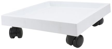 TOBBOMEY 1pezzi Vassoio Portavasi Quadrato con Ruote Base Mobile per Piante con Protezione Antigoccia Sottovaso con Rotelle per Facile Spostamento e Contenimento Acqua Bianco