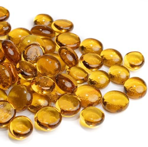 Meschett 0,44 kg Piedras de Cristal para Decoracion Acuario, Piedras Decorativas para Jarrones, Piedra Decorativa para Pecera, Guijarros, Amarillo Crisantemo(Aprox.85-100 Piezas)