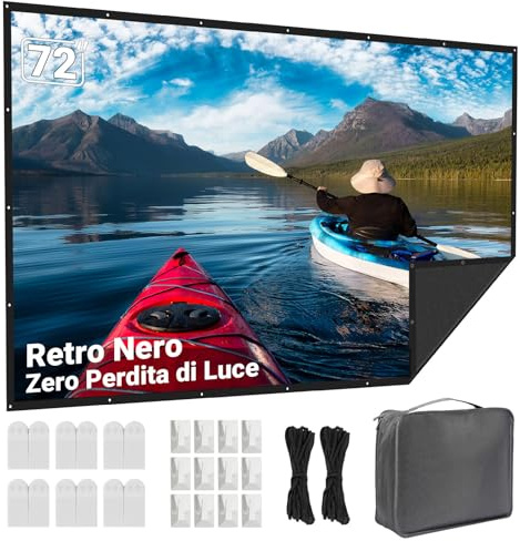 LEORFI - Schermo per proiettore da 72 pollici, per esterni, colore: nero, opaco, per interni ed esterni, pieghevole, lavabile per home theater, con borsa per il trasporto