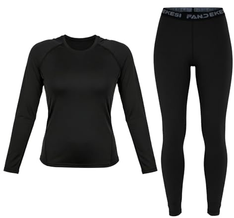 ZHAOCAI sous-vêtements de Ski pour Femme, sous-vêtements de Ski pour Femme, vêtements Thermiques avec Leggings Thermiques et Haut, Noir à Manches Longues, t-Shirt Fonctionnel de Sport (M)