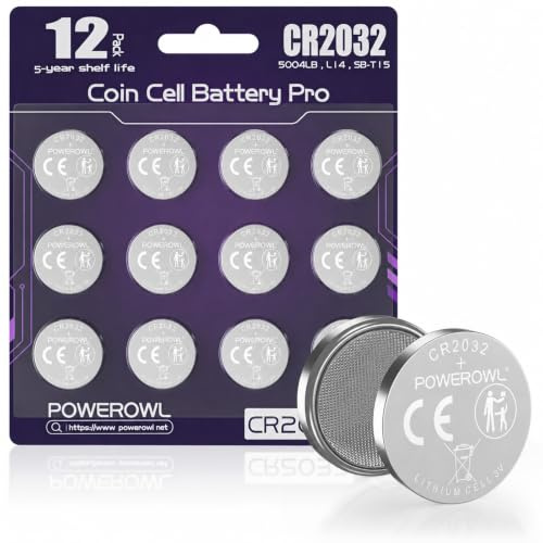 POWEROWL Violet Pack of 12 Piles Bouton CR2032 3V Lithium (DL2032/BR2032)