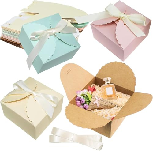 CUEMOON 40 Stück Geschenkbox, Pralinenschachtel Leer Zum Befüllen mit Schleife, DIY Geschenk Verpackung Box, für Hochzeit, Party, candy box, Gebäck, Macaron, Keksen, Snacks