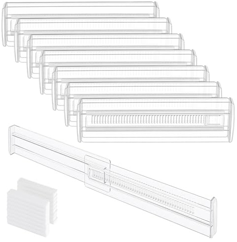 CHIHEUNG 8 Stück Schubladentrenner Verstellbar 28,5-50,5 cm,8 cm Höhe | Transparente Kunststoff Schubladenteiler, Schubladen Organizer Trennsystem für Küche, Schlafzimmer, Büro, Schreib