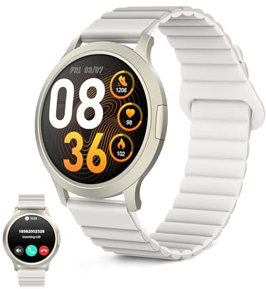 KSIX Smartwatch Core 3 Go - Reloj Inteligente Mujer, Pantalla AMOLED 1.32, Diseño Ultra Fino, Llamadas, Correa de Silicona Magnética, IP67, Compatible con iPhone® y Android® - Beige Champagne