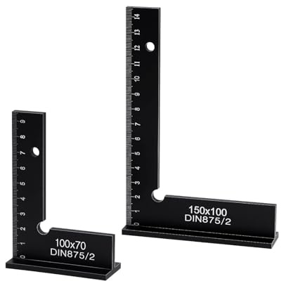 Schlosserwinkel Set 2 Stück 90° Anschlagwinkel Zimmermannswinkel aus Aluminium mit Messskala, Hochpräziser Winkelmesser Anreisswerkzeug für Metallbau Werkstatt Holzbearbeitung (100x70mm/150x100mm)