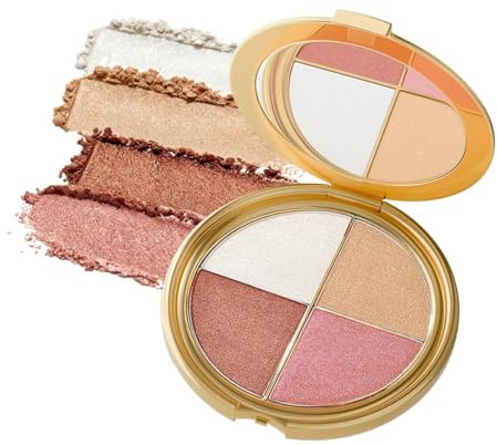 Reccisokz Palette Viso Blush Con Illuminante, Ombretti, Kit Contouring A 4 Colori, Facile Da Trasportare Multiuso,Lunga Tenuta E Waterproof, Texture Setosa, Adatta Ai Principianti, 8,8 G