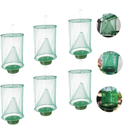 Fliegenfalle zum Aufhängen, wiederverwendbar, faltbar, für Garten, Bauernhof, Stall, Ranch, Park, Insektenbekämpfung, Grün, 6 Stück