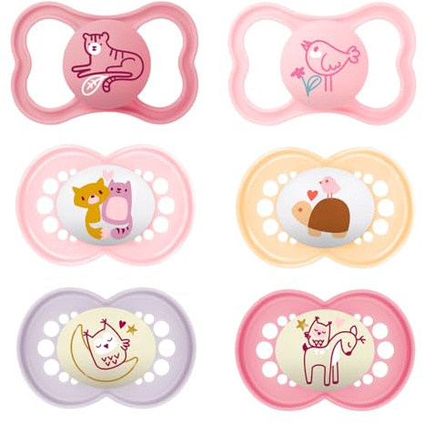 MAM Day & Night SILIKON Schnuller // 16+ Mo. // Girl Mix // 6er Set // inkl. 3 Sterilisiertrasportboxen