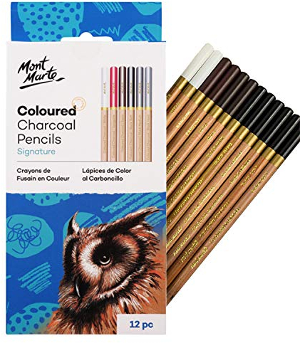 Mont Marte farbiges Kohlestifte Set – 12 Stück – Zeichenkohle in verschiedenen Farben – Zeichenstifte für außergewöhnliche Zeichnungen