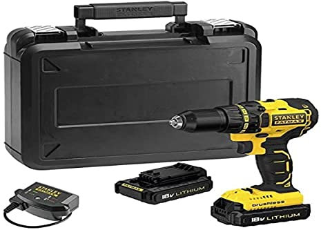 Stanley Fatmax FMC608C2K-Qw - Trapano avvitatore a batteria agli ioni di litio, 18 V, caricatore rapido, due velocità meccaniche, avvitamento rapido, compatto e leggero, fascio LED, 2 batterie incluse