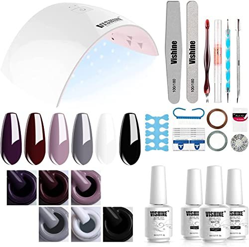 Vishine Nagellack Set Starterset mit Lampe 36W UV Lampe für Gelnägel Starterset 6 Farben Classic UVSet Winter Gellack UV LED Nagellampe Set UV Gel Nagellack Set #026