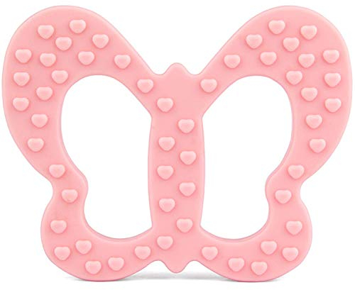 PREMYO Schmetterling Beißring für Babys Kühlend - Zahnungshilfe aus Silikon BPA Frei Weich - Lindert Schmerzen beim Zahnen - Rosa