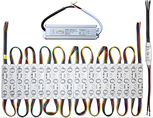 RGB LED Module +- Netzteil - warmweiß 3000K - 12V - 3x 5730 SMD Chip Injektion Licht (20x mit Netzteil)